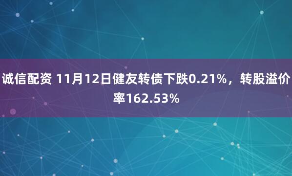 诚信配资 11月12日健友转债下跌0.21%，转股溢价率162.53%